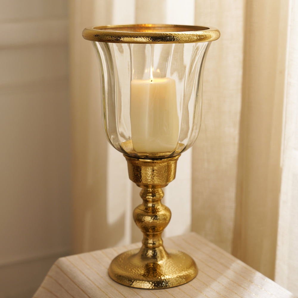 Clear Glass Hurricane with Tall Metal Stand - Large