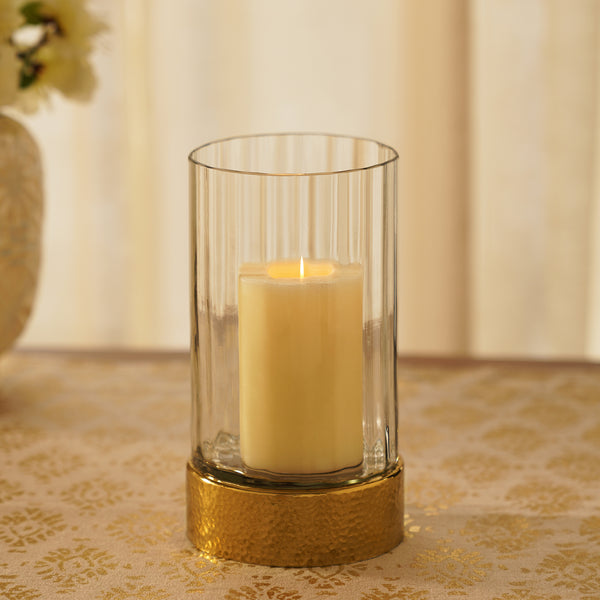 Clear Glass Hammered Votive with Gold Base - Large