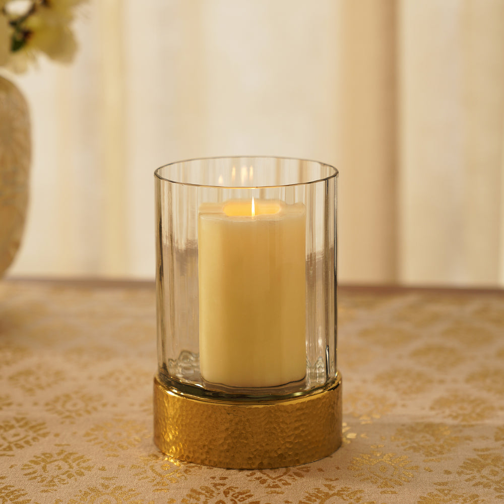Clear Glass Hammered Votive with Gold Base - Small