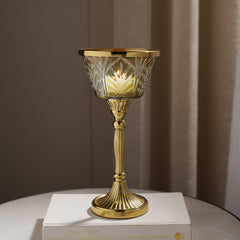 Clear Cut Glass Hurricane with Ribbed Metal Stand- Small