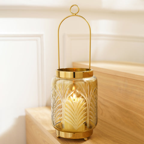 Clear Cut Glass Metal Lantern