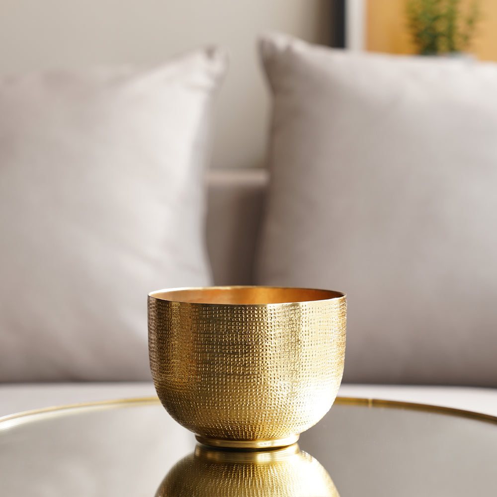 Gold Hammered Round Decorative Metal Bowl - Small