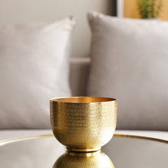 Gold Hammered Round Decorative Metal Bowl - Small