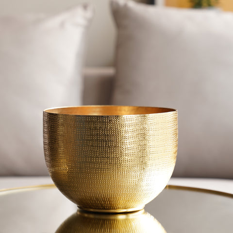 Gold Hammered Round Decorative Metal Bowl - Large