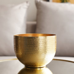 Gold Hammered Round Decorative Metal Bowl - Large
