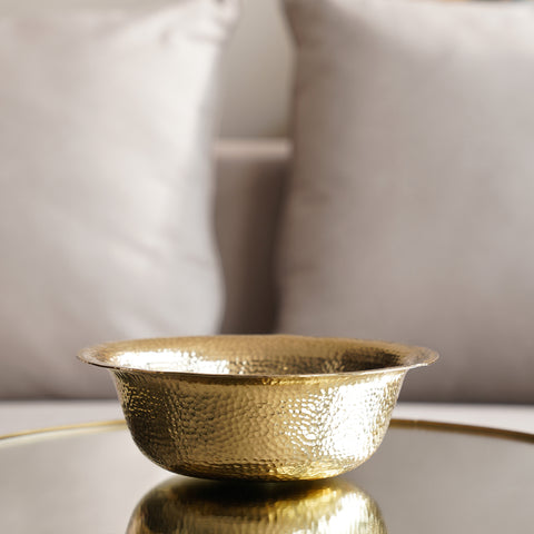 Gold Hammered Decorative Metal Bowl - Large