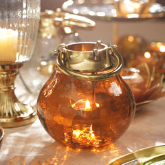 Orange Textured Glass Tea Light Holder - Small