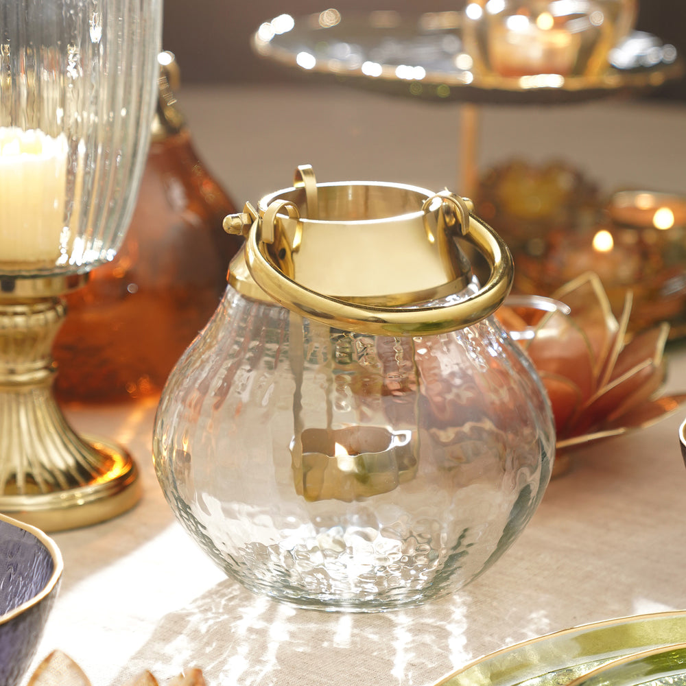 Clear Textured Glass Tea Light Holder - Small