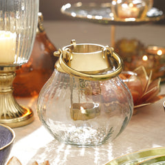 Clear Textured Glass Tea Light Holder - Small