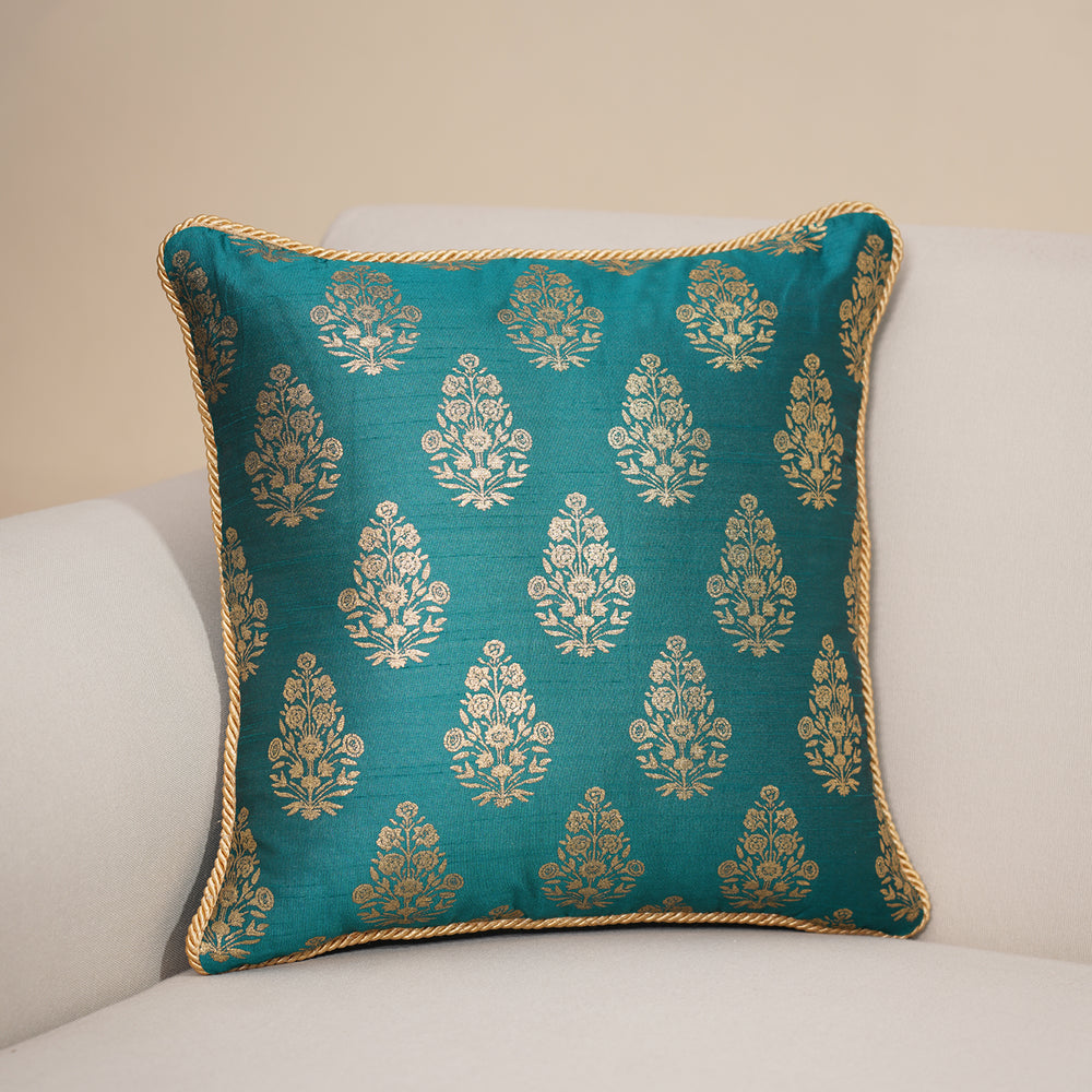 Blue Foil Print Cushion Cover with Satin Twisted Dori