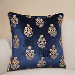 Blue Foil Print Velvet Cushion Cover