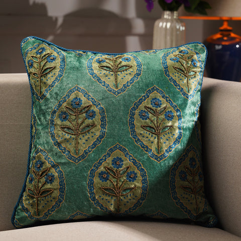 Green Printed Cushion Cover with Piping