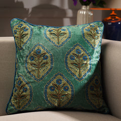 Green Printed Cushion Cover with Piping