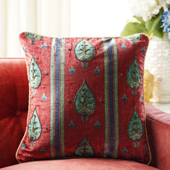 Red Leaf Printed Cushion Cover with Beads