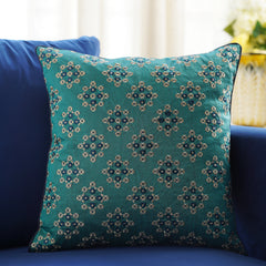 Turquoise Embroidered Cushion Cover with Piping