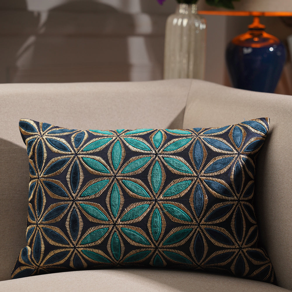 Blue Embroidered Cushion Cover