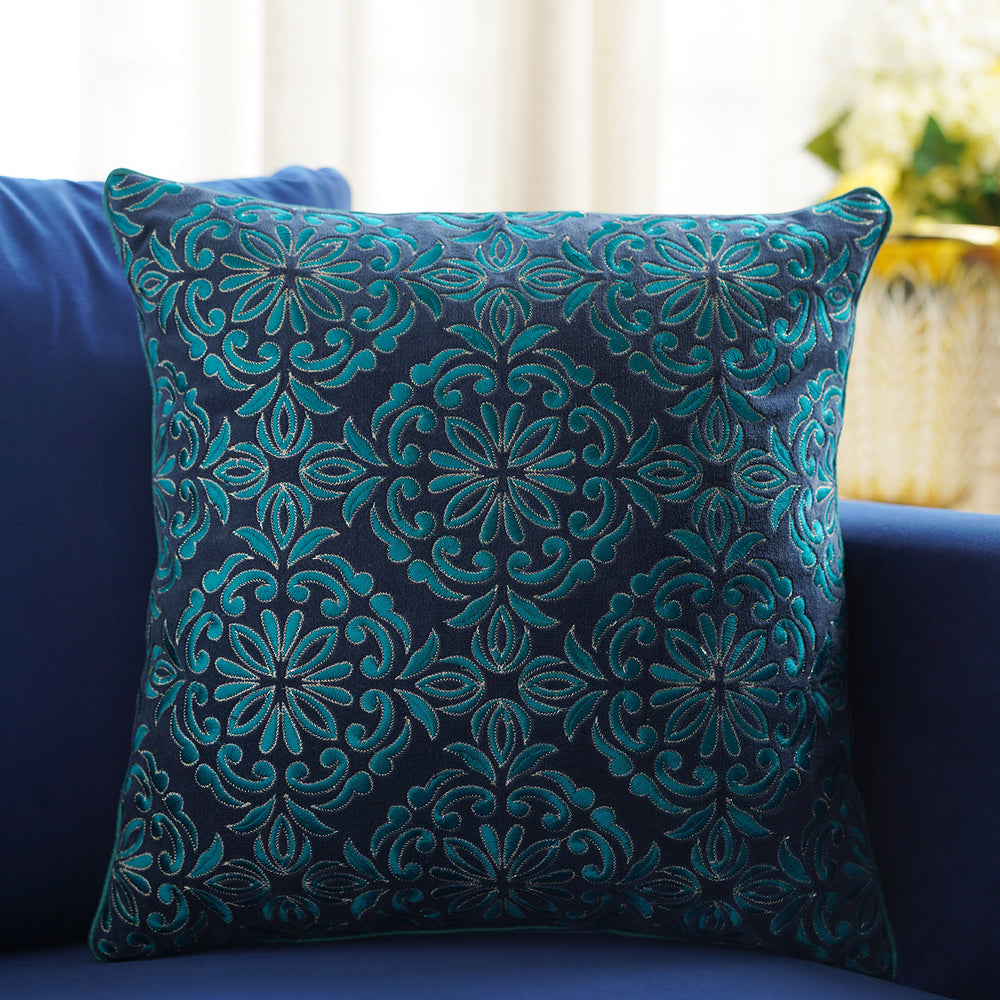 Blue Embroidered Cushion Cover