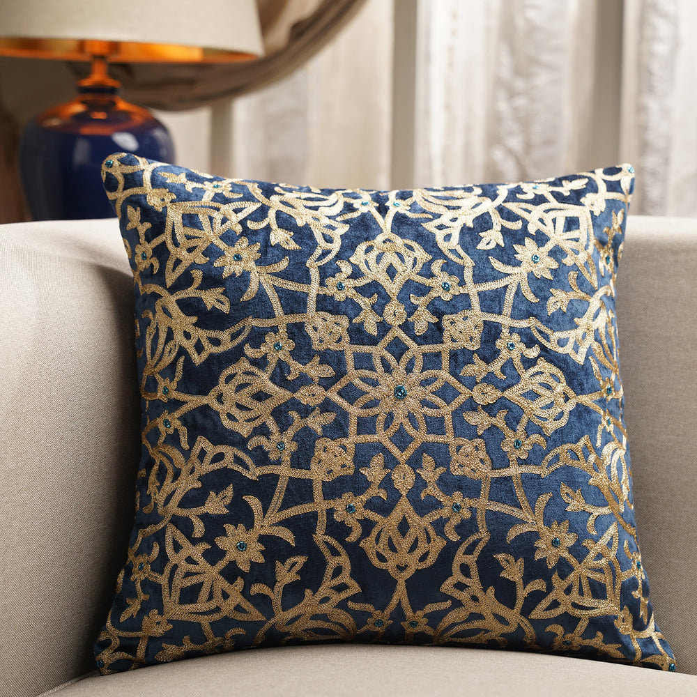 Blue Embroidered Motif Cushion Cover