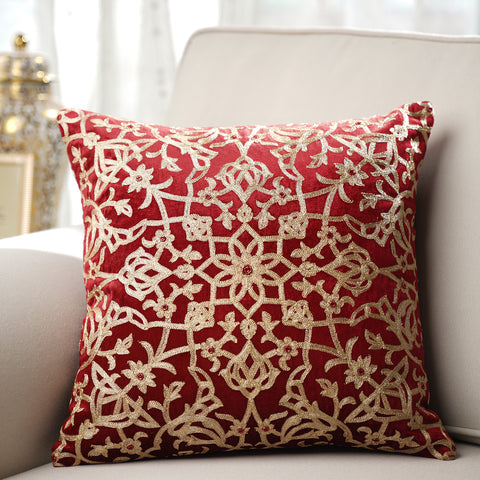 Red Embroidered Motif Cushion Cover