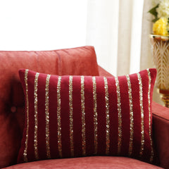 Red Sequin Embroidered Cushion Cover