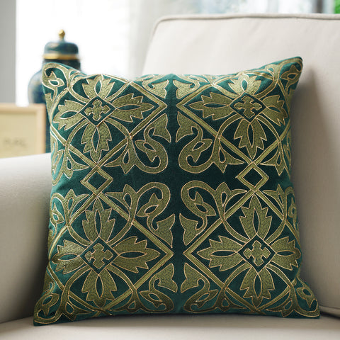 Green Embroidered Cushion Cover