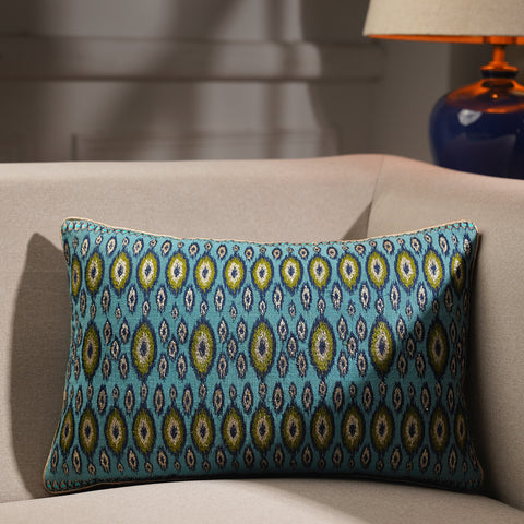 Blue Embroidered Rectangle Cushion Cover with Piping