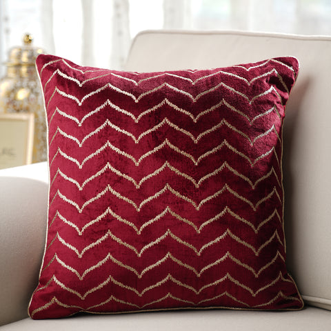Red Embroidered Square Cushion Cover with Piping