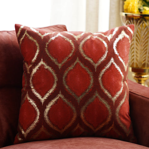 Red and Gold Printed Square Cushion Cover