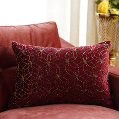Red Embroidered Rectangle Cushion Cover with Beads