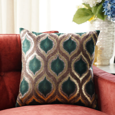 Green and Brown Printed Cushion Cover