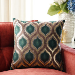 Green and Brown Printed Cushion Cover