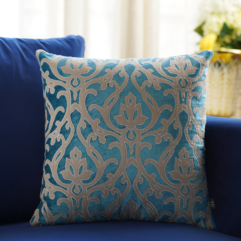 Blue Patch Work Square Cushion Cover
