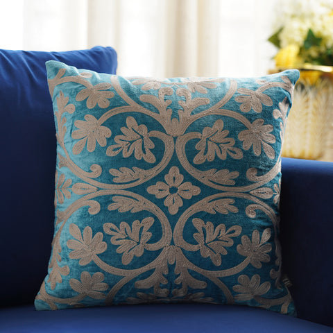 Blue Ari Embroidered Square Cushion Cover