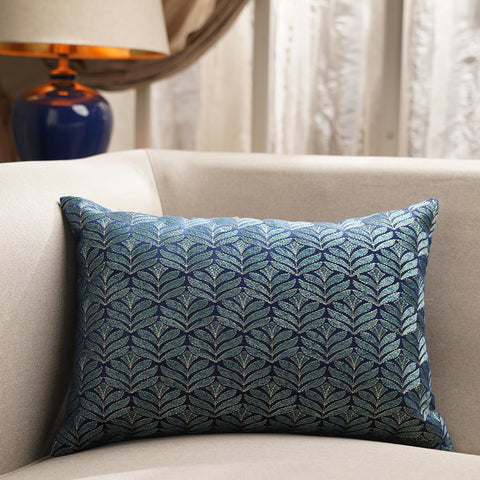 Blue Embroidered Rectangle Cushion Cover