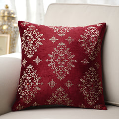 Red Embroidered Square Cushion Cover