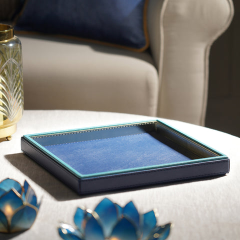 Blue Faux Leather Square Platter - Large