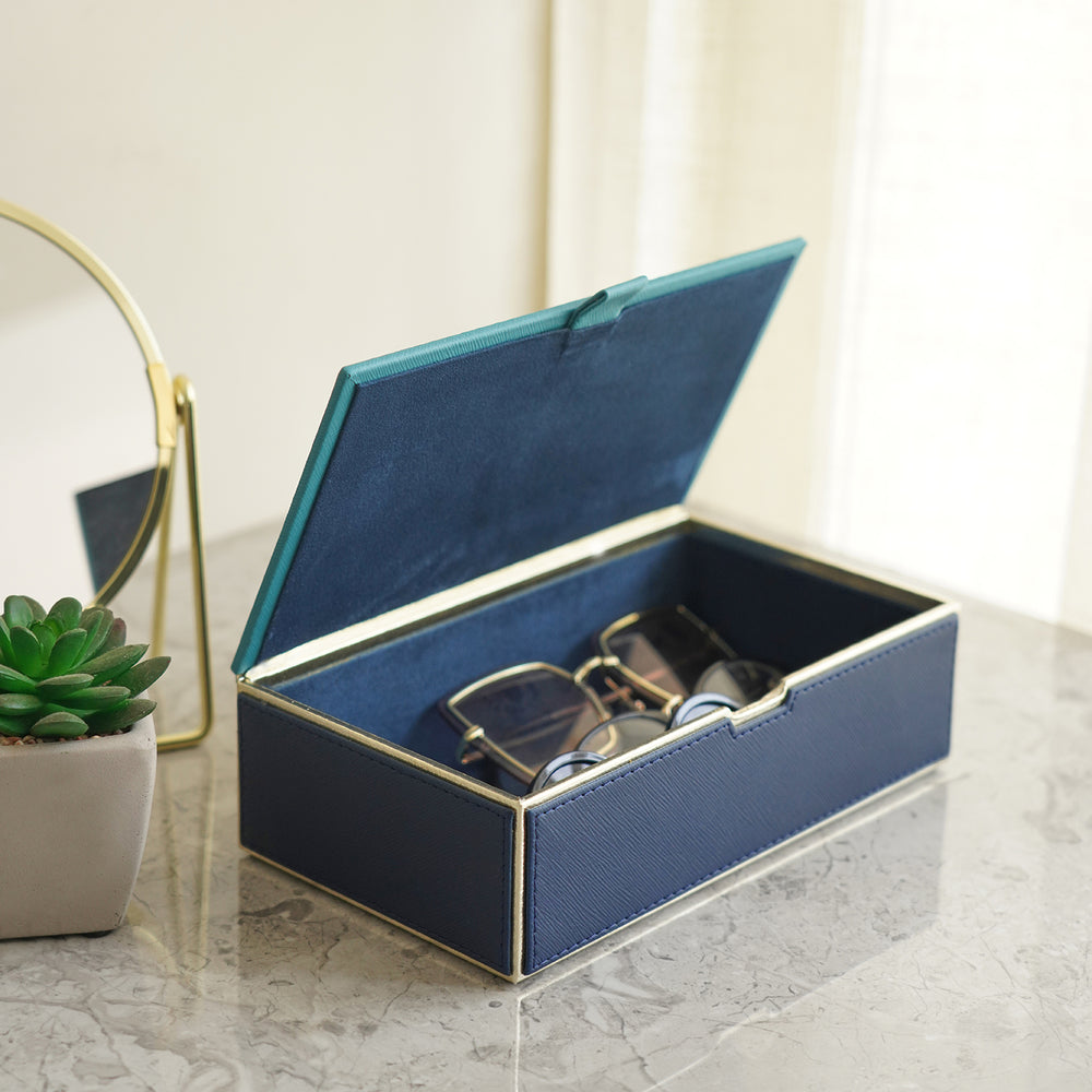 Blue Faux Leather Box with Lid