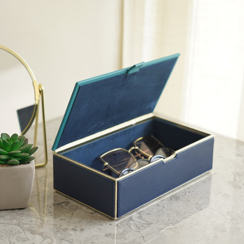 Blue Faux Leather Box with Lid
