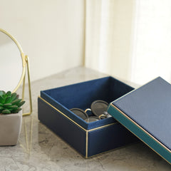 Teal Square Faux Leather Storage Box with Lid