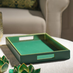 Dark Green Faux Leather Rectangle Serving Tray