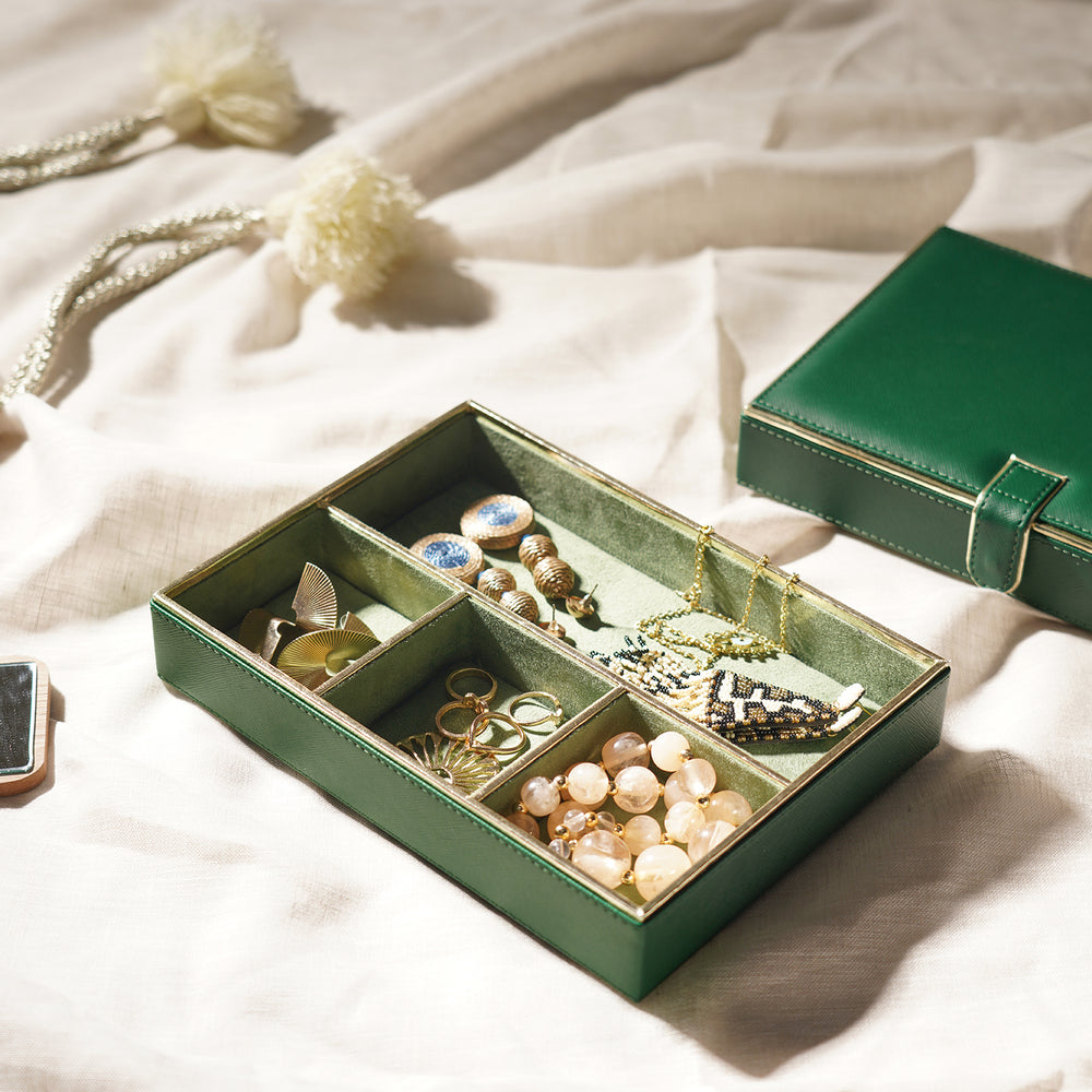Dark Green 4 Compartment Faux Leather Organiser