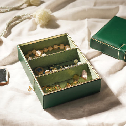 Green 3 Compartment Faux Leather Organiser