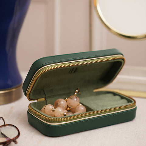 Dark Green Rectangle Faux Leather Travel Jewellery Box