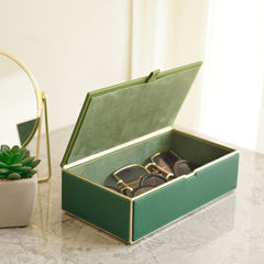 Green Rectangle Faux Leather Storage Box with Lid