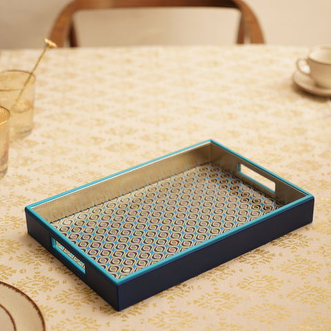 Blue Glass Printed Faux Leather Tray - Large