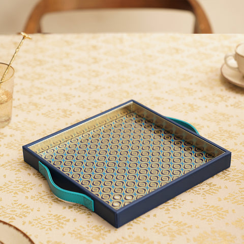 Blue Glass Printed Faux Leather Tray - Small