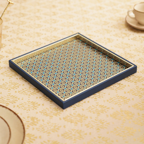 Blue Glass Printed Faux Leather Tray - Large