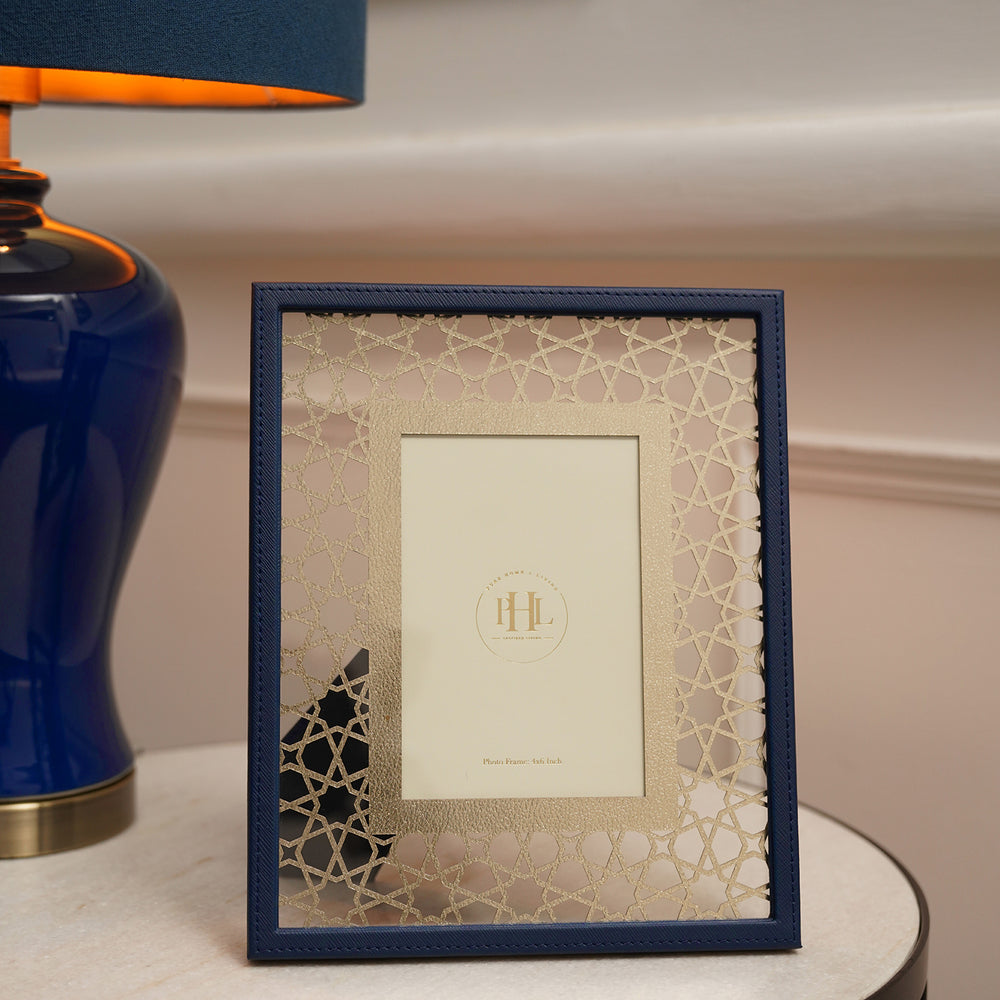 Navy Blue Star Cut Out Faux Leather Photo Frame