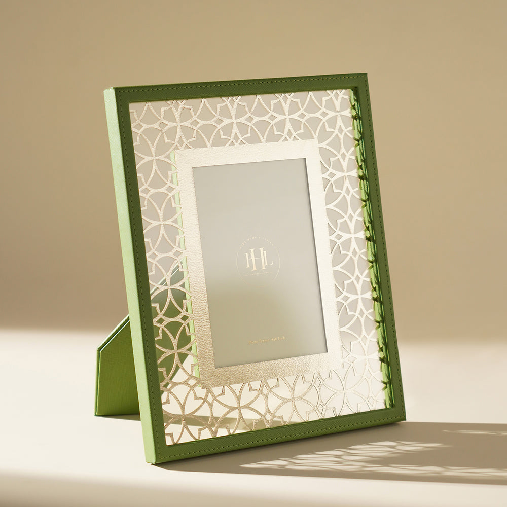 Green Floral Lazer Cut Faux Leather Photo Frame