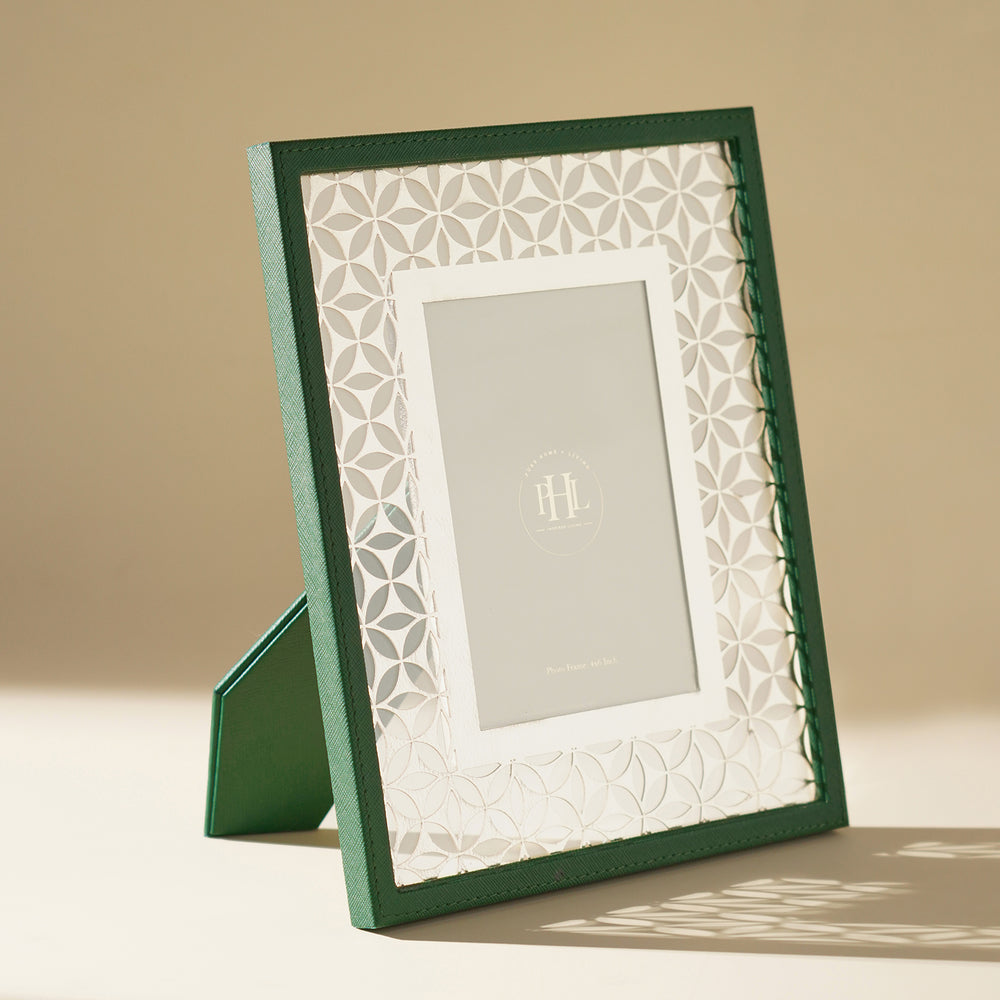 Dark Green Floral Lazer Cut Faux Leather Photo Frame